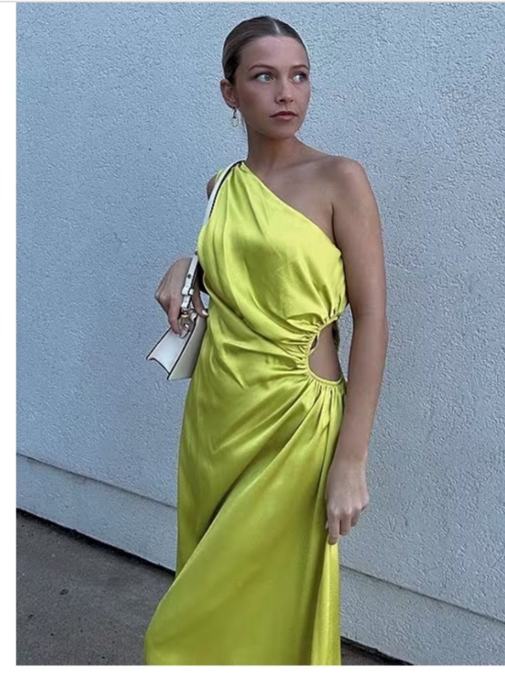 NWT Gianni Bini Astrid Hammered Satin One Shoulder Asymmetrical Hem A-Line Dress - Picture 4 of 6